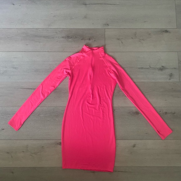 Bodycon Slim Club Outfits Zip Up Jumpsuit Dress Sexy Longsleeve Mini Fuchsia - Picture 2 of 12